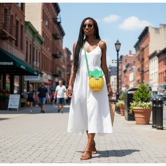 Pineapple Crossbody Hand Bag Straw Purse Yellow - Picture 2 of 6